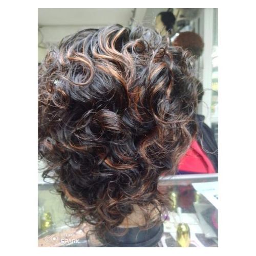 Short Curly Human Hair Wig - Brown