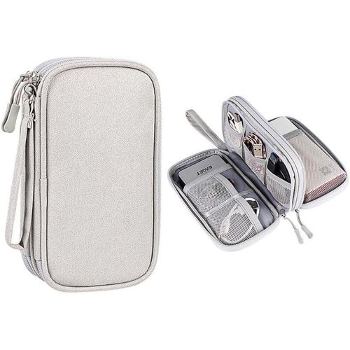 Grey Portable Travel Cable Organizer for Electronic Accessories, Waterproof Double Layers All-in-One Storage Bag for Cord, Charger, Phone, Earphone