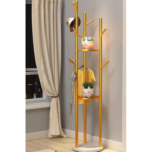 Multi-functional Coat Tree Stand with shelves -Metal clothes rack for entrywaybagshats umbrellas