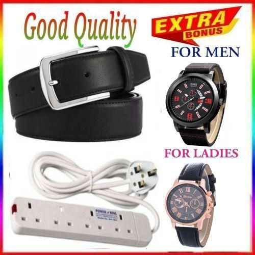 Men's Durable Buckle Belt – OFFICIAL BLACK BELT, HIGH QUALITY MATERIAL, + 4 Way Power Extension + 2 Luxury Watches
