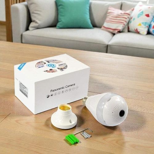 360 Degrees Rotation Panoramic 1080P Full HD WiFi Home Office Security Camera with Plug And Play Design Easy Installation Wifi Bulb Camera