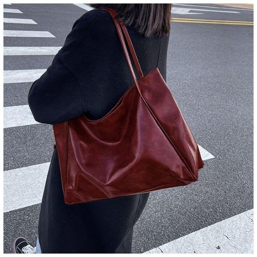Women Tote Underarm Pouch Large Capacity Soft Pu Leather Shoulder Retro Crossbody Casual