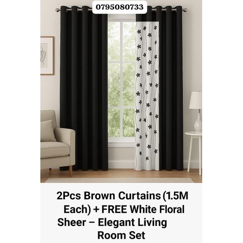 TODAY'S DEAL Cozy & Chic Black Curtains 2Pcs 1.5M Each + FREE White Floral Sheer - Elegant Living and Bed Room Set – Elevate Your Space with Sophistication