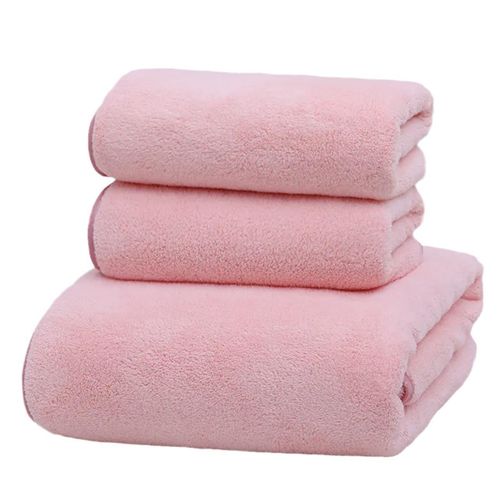 1 Serviettes De Bain Lots De Trois + 2 Serviette -140cm X 70cm+75cmX35cm Pink