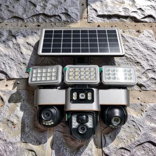 Outdoor Security Remote View Monitoring 12MP 4G PTZ Multiple Lens screens Solar Camera with Solar Flood Light