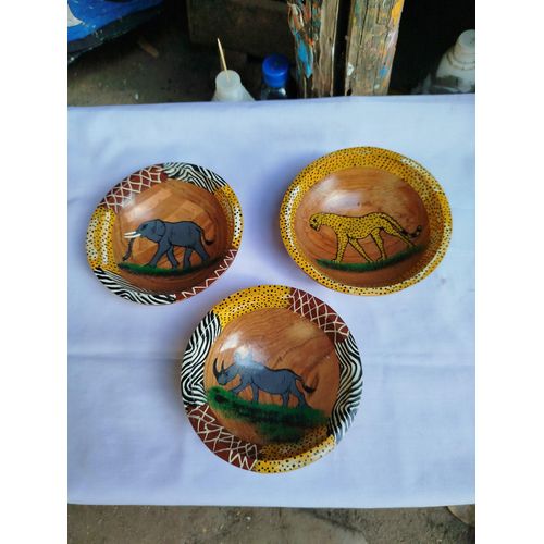 3 in 1 elephant, rhino, cheetah olive hardwood bowls