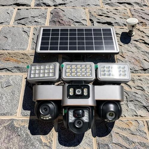 Quality Ensured Convenient High-Quality Body Construction 12MP 4G PTZ Multiple Lens screens Solar Camera with Solar Flood Light