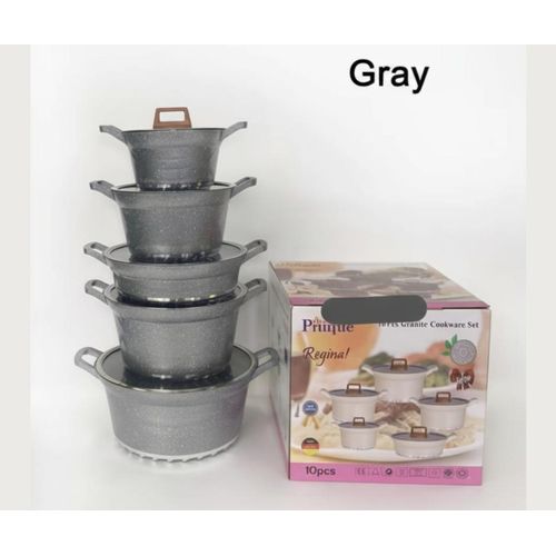 10 Pcs Granite Non-Stick Cookware Set - Heavy Duty(Grey)