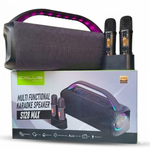 S128 Max Portable Bluetooth Karaoke Speaker with Dual Microphones USB TF AUX FM Radio Waterproof Party Speaker-Black