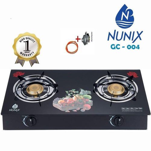 Glass Table Top Double Burner Gas Stove + Pipe & Regulator
