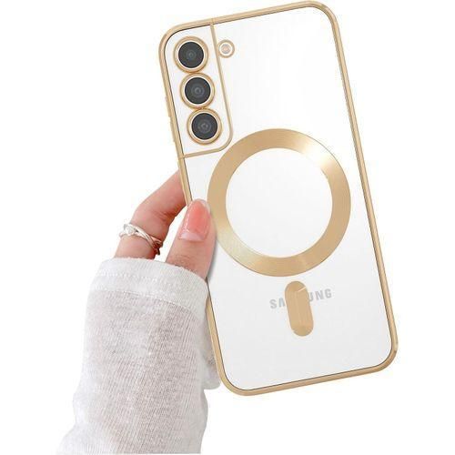 Gold Electroplated Clear Case With Magnet, Compatible With Magsafe, Supports Wireless Charging, Case Cover for Samsung Galaxy S21