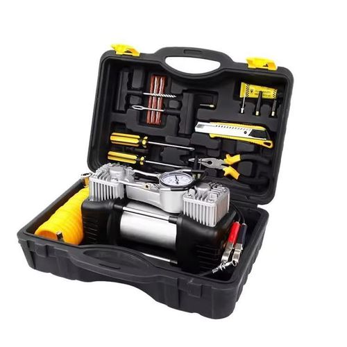 12V Heavy duty Double Cylinder Car Air Compressor Pump Tyre Air Inflator with Free Puncture Repair kit
