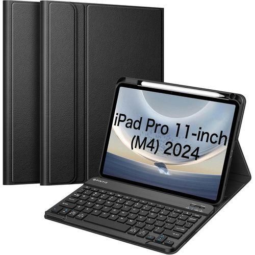 Keyboard Case for iPad Pro 11-inch M4 (2024) - Protective Soft TPU Back Stand Cover with Pencil Holder, Magnetically Detachable Wireless Bluetooth Keyboard