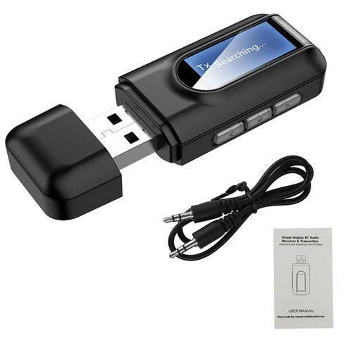 Visualization Bluetooth Transmitter And Receiver 2-in-1 Wireless 35 Mm Adapter USB Bluetooth 50 Transmitter With Display 2 In 1 Wireless Bluetooth Adapter For PC TV Headphones Home Stereo Car