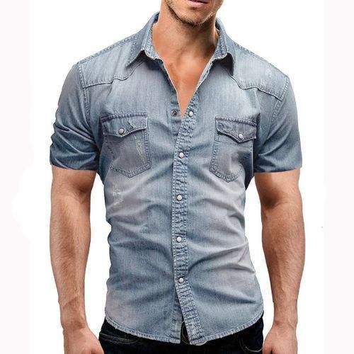 Cowboy Short Sleeve Shirt Leisure Daily Shirt for Men - Blue