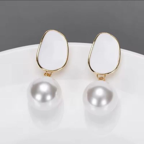 Women's Pearl Drop Earrings - White Resin & Large Pearl Dangle Statement Jewelry