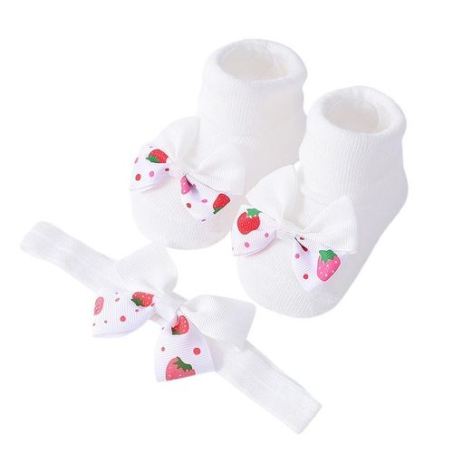 Cute Bow Baby Girls Headband Socks Strawberry Printed Bow Newborn Girls Hair Band Kids Headwear Hair AccessoriesS 0-6M