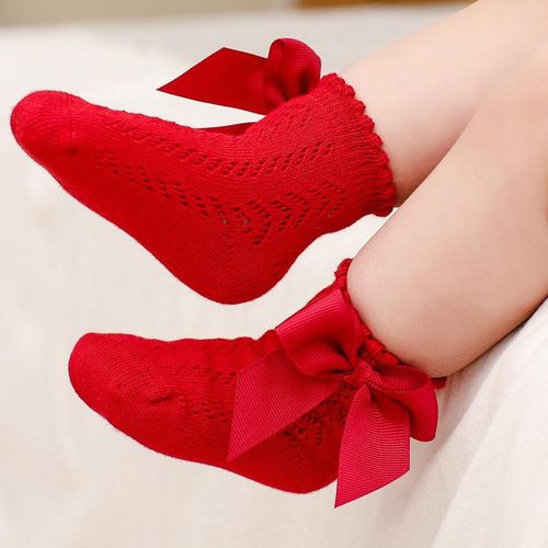 2022 Spanish Style Hollow Baby Socks Girls Socks Vintage Socks With Ribbon Bow For KidsMAGE 1-3