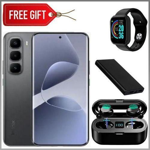 Infinix HOT 60 Pro Plus 6.78'' Inches, AMOLED (Curved Screen) 8GB RAM & 128GB ROM, 5160mAh Battery - Black + Smart watch + Power bank & Earbuds