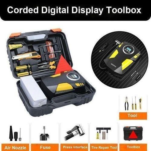 Portable Heavy duty Digital Air Compressor Pump with Tool Kit, Emergency Light, storage box and Digital Tyre Pressure Gauge, 12V 150PSI Portable Pump, Tire Inflator for Car, Truck, Bicycle Other Inflatable,