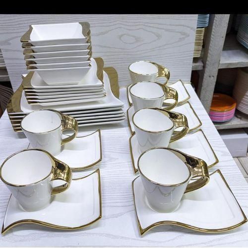 Luxurious 30pcs wavy wite gold dinner set ceramic dinnerware