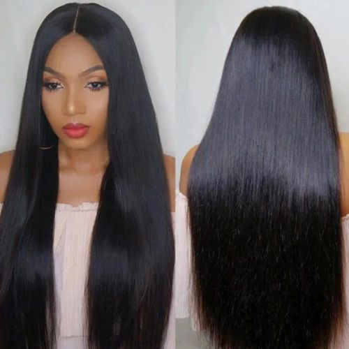 Straight Lace Closure 4x4 Glueless Wig 100 Brazilian Virgin Human Hair Medium Long Length 180 Density Kinky Wig With Baby Hair for Women Free Part Hairline