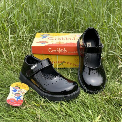 for Girls School Shoes Black Wetlook Durable Uniform Leather Shoes Size 2542