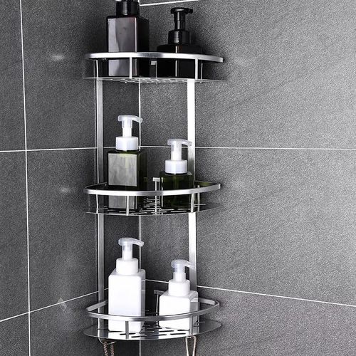 3 Layer Space Aluminum Bathroom Corner Shelf Shower Caddy Organizer Rack for Shampoo Soap Cosmetic Storage Bathroom Accessories Durable and Easy to Install