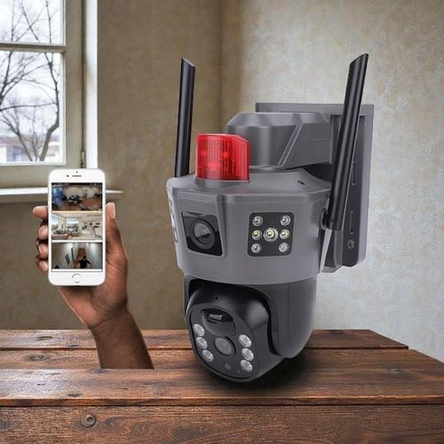 Customizable Audio Warning security camera 4G PTZ Rotating Dual Lens Electric Camera with Loud Speaker Flashing Lights Siren