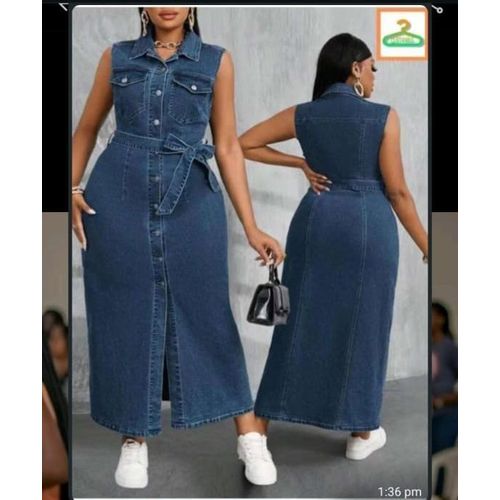 Blue sleeveless denim maxi dress