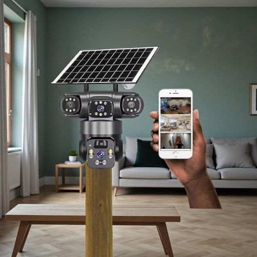 Maintenance-Free Energy Saving Long Term Reliability from V380 Pro 4G Sim card PTZ Rotating Triple Lens Three Lens Three screens 20MP Ultra HD 16X Zoom Colored Night Vision Outdoor Security Solar CCTV Camera