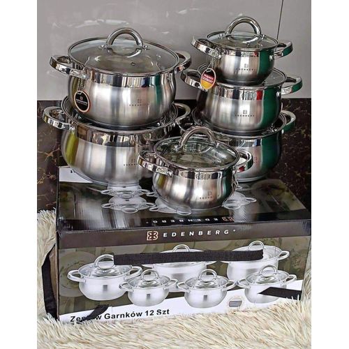 Premium 12-Piece Heavy-Duty Stainless Steel Cookware Set with Tempered Glass Lids - Induction Ready Pots and Pans