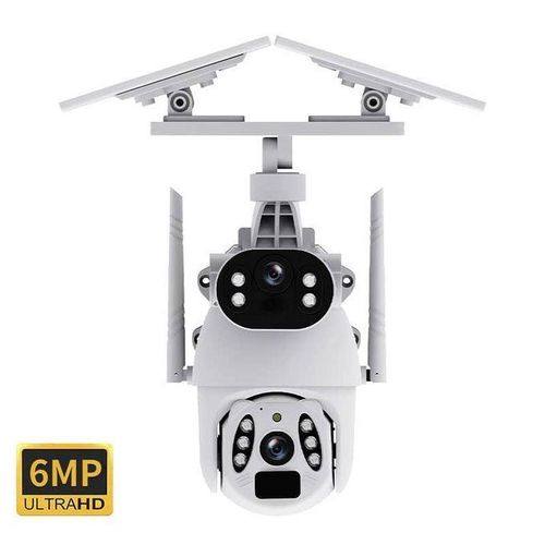 6MP Dual Lens 4G Solar Powered Wireless PTZ Camera - 100% Wire-Free Battery Powered, Pan Tilt, 6MP Ultra HD, Color Night Vision, PIR Motion Detection, 2-Way Talk