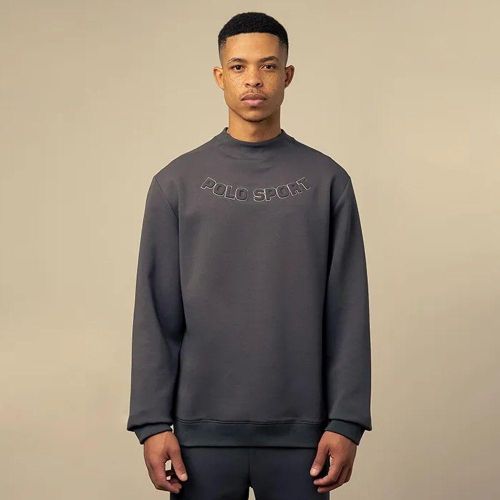 Mens Sport Long Sleeve High Collar Sweat Top - Charcoal Black