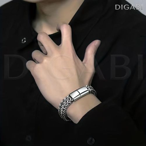 1 Stainless Steel braided square reversible chain magnetic buckle Mens bracelet