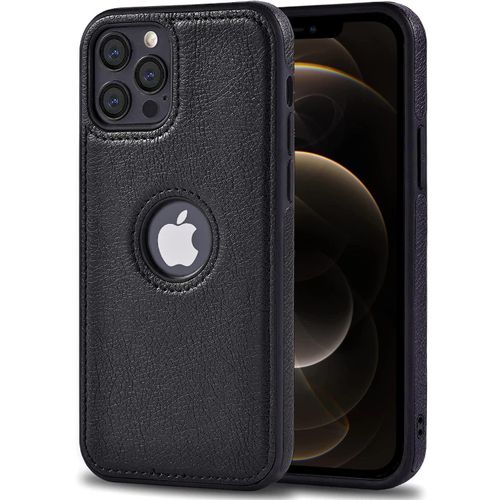 iPhone 12 Pro Phone Case, Black Full Flexible Classic PU Soft Leather Protective Phone Cover for Second Device