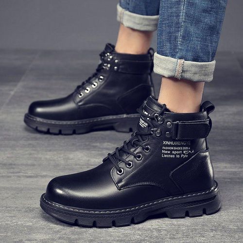 Mens Shoes Casual Sneakers Lace-up Skate Shoes Comfortable Retro Fashion Mens Boots-- Black