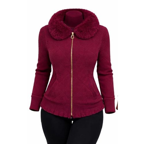 Women's Cocoa Luxe Quilted Fur Collar Zip Sweater Jacket - One Size Fits All.