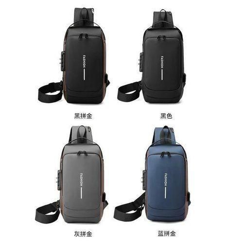 Anti-Theft USB Crossbody BagTravel Sling Backpack- Black BlueGrey