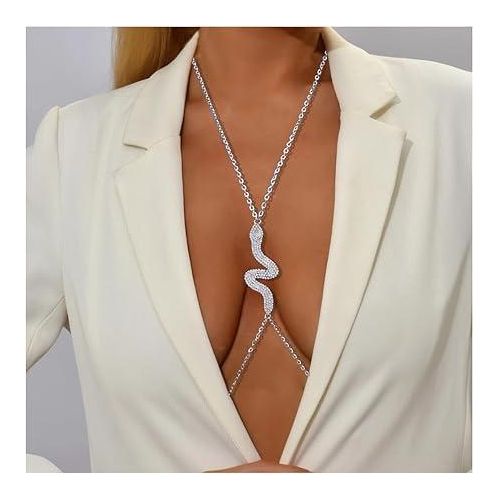 Florry Snake Body Chain Rhinestone Body Jewelry Sparkly Chain Bra Silver Crystal Bra Body Chains for Women