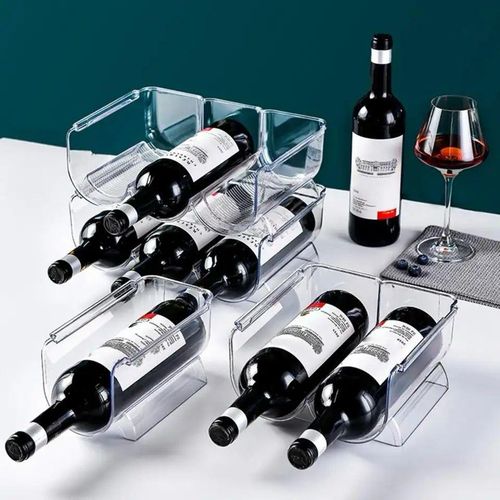 3-in-1 Stackable Wine Rack Bottle Holder - Clear Universal Kitchen Storage Organizer - Space-Saving Beverage Rack for Refrigerator Pantry and Countertop