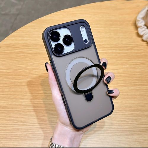 iPhone 17 Pro Clear Magnetic Ring Stand Case Black – Shockproof Transparent Cover with 360 Degree Rotating Stand and MagSafe Charging Compatibility