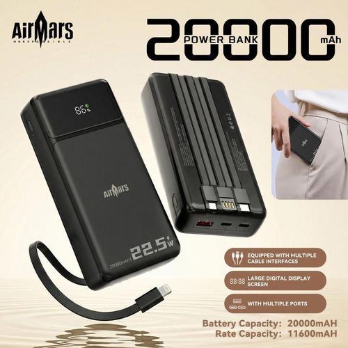 AirMars APB23F 20000mah 225W Ultra Fast Charging Portable Power Banks Charger Digital Display Battery Pack Traveler Universal