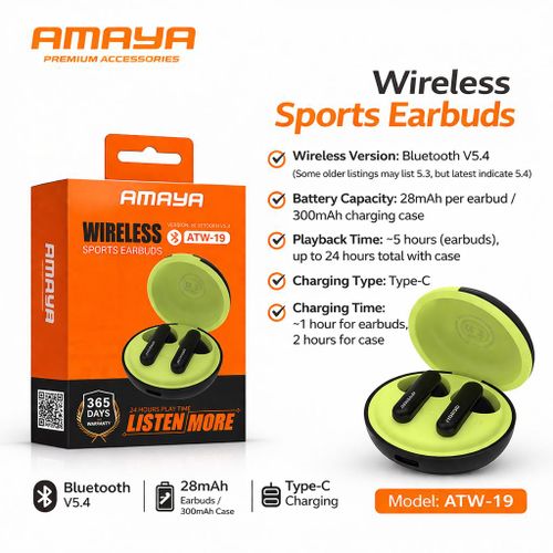ATW-19 Wireless Sports Earbuds Bluetooth 54 24H Playtime Deep Bass Type-C Charging Noise Reduction Earphones