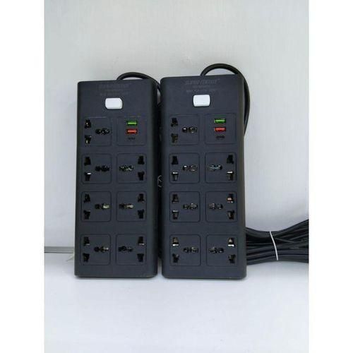 Super Energy Multi-Socket Power Extension Extension Cord – 8 AC Outlets & 3 USB Ports (Type-C + Fast Charge) Surge Protector – Black 1pc