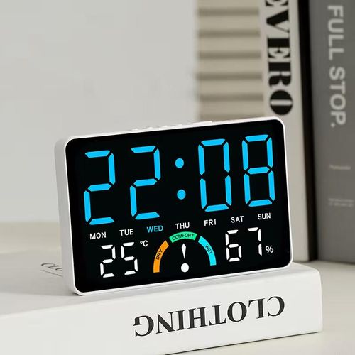 Small Digital Clock with Integrated Hygrometer Th-ermometers,LED Wall Clock Display