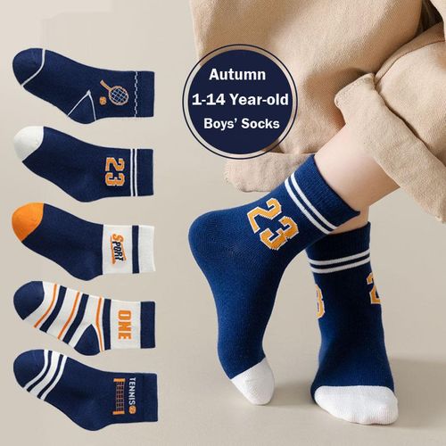 1-14T Kids Socks Spring Autumn Cotton Socks 5 Pairslot Soft Cotton Socks Calf Socks Little Big Boys Crew Sock5-8 Years Old