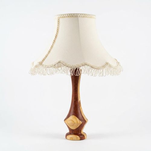 Handcrafted Two-Tone Solid Wood Table Lamp with Vintage Tassel Fringe Shade