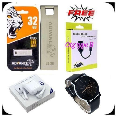32gb METTALIC FLASH // 32gb/32 GB Flash Disk - Silver + Free Digital Gifts (Watch, Earbuds,Otg)