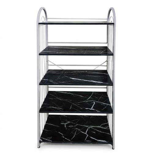5-Tier Multipurpose Storage Rack – Elegant Wood & Metal Organizer for Kitchen, Living Room & Office – Black